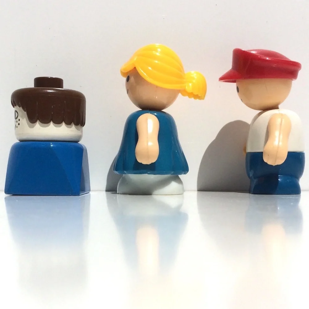 lot of 3 plastic people toys including vintage Lego Duplo Figure boy freckles